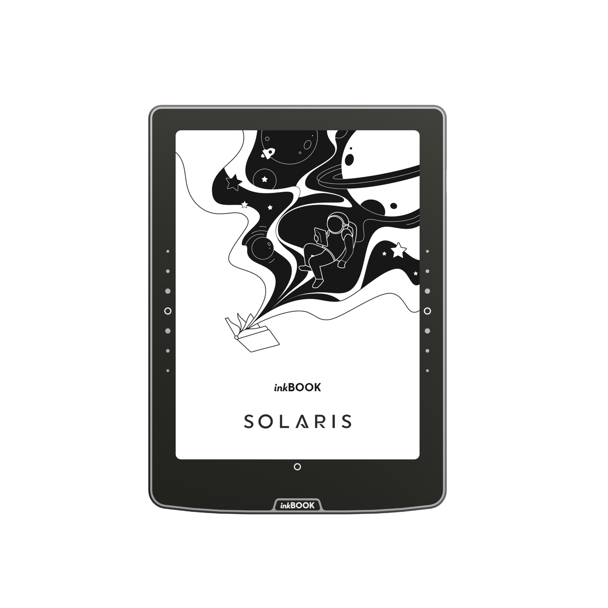 inkBOOK Solaris e-book reader front view with screensaver